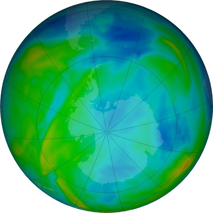 Antarctic ozone map for 19 June 2019